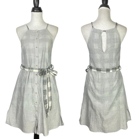 Nectar Clothing | Gray & White Stripe Plaid Belted A-line Summer Dress - Picture 1 of 7